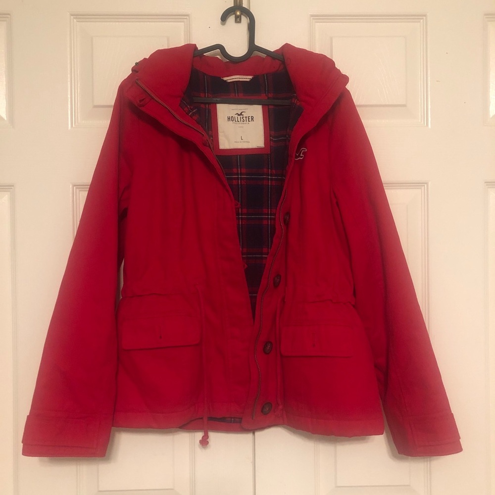 Hollister Red & Plaid Winter Jacket Size Large